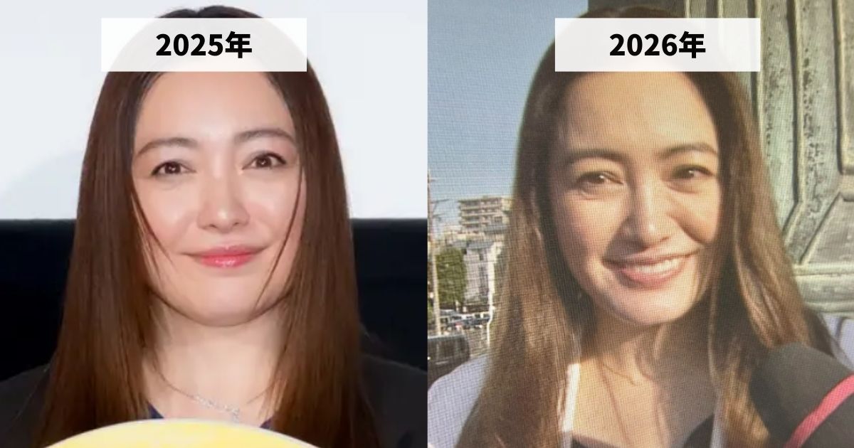 2025年と2026年の仲間由紀恵さんの顔の比較画像