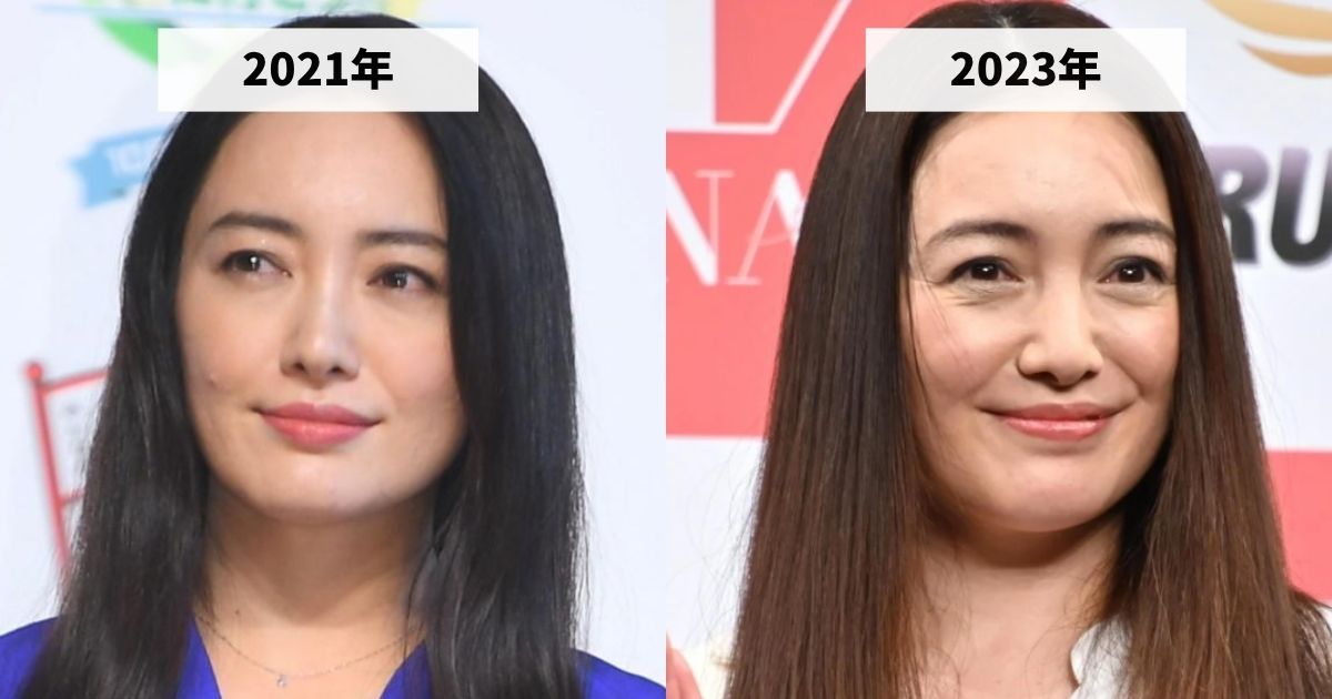 2021年と2023年の仲間由紀恵さんの顔の大きさの比較画像