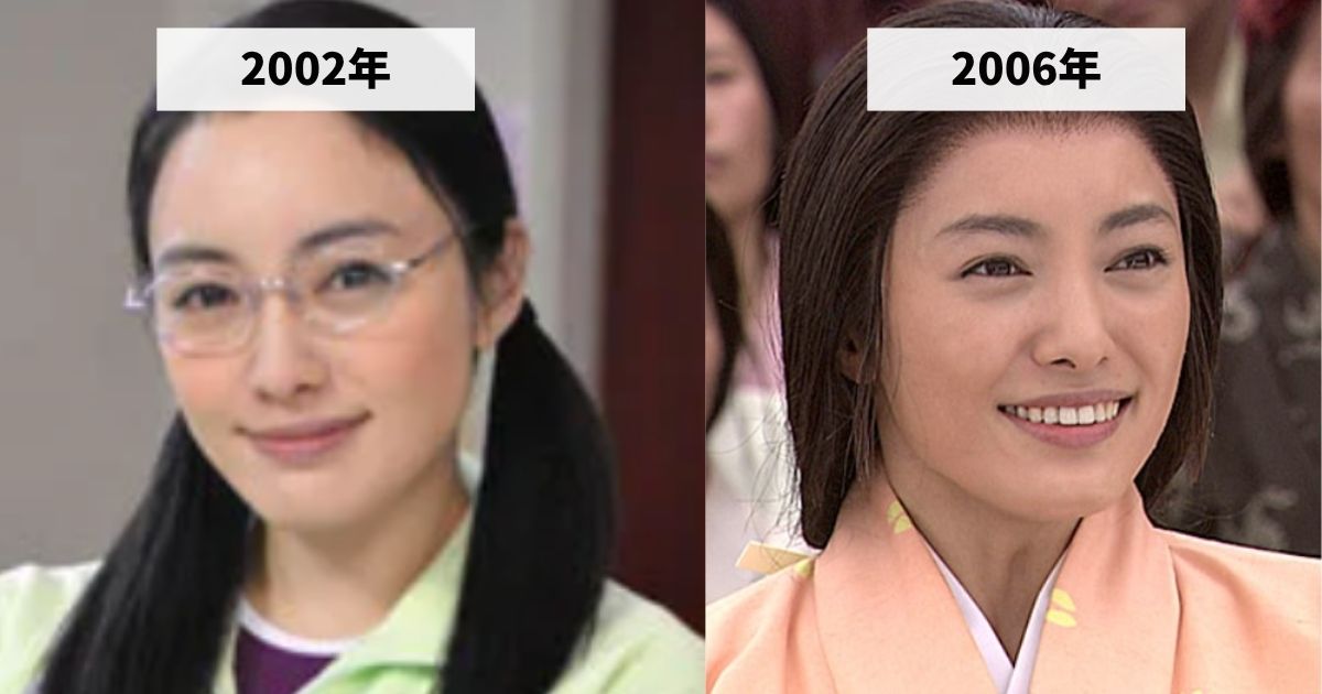 2002年と2006年の仲間由紀恵さんの顔の大きさの比較画像
