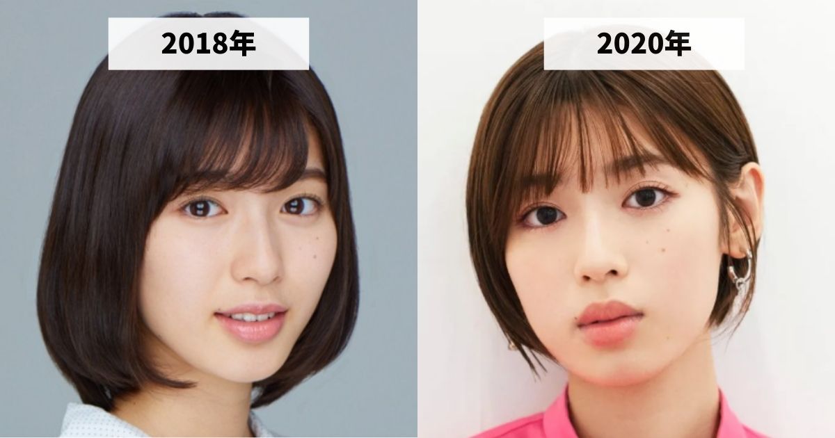 2018年と2020年の白石聖の顔変化を比較する画像