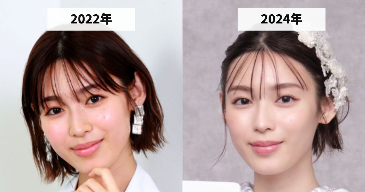 2022年と2024年の白石聖の顔変化を比較する画像