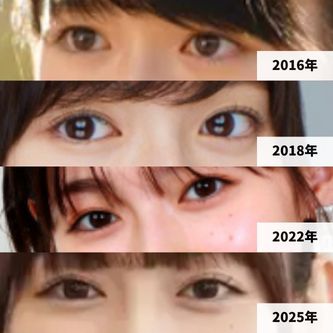 2016年、2018年～2025年までの、白石聖の目元の変化画像