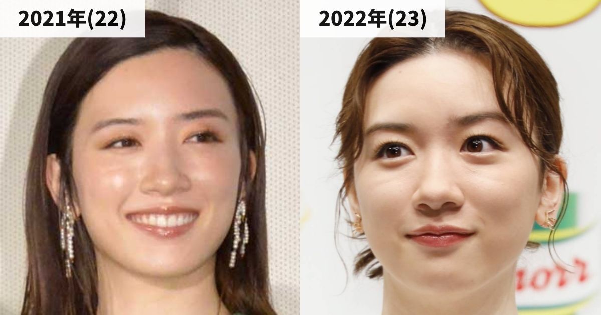 22歳の時と23歳の時の永野芽郁さんの鼻の比較画像