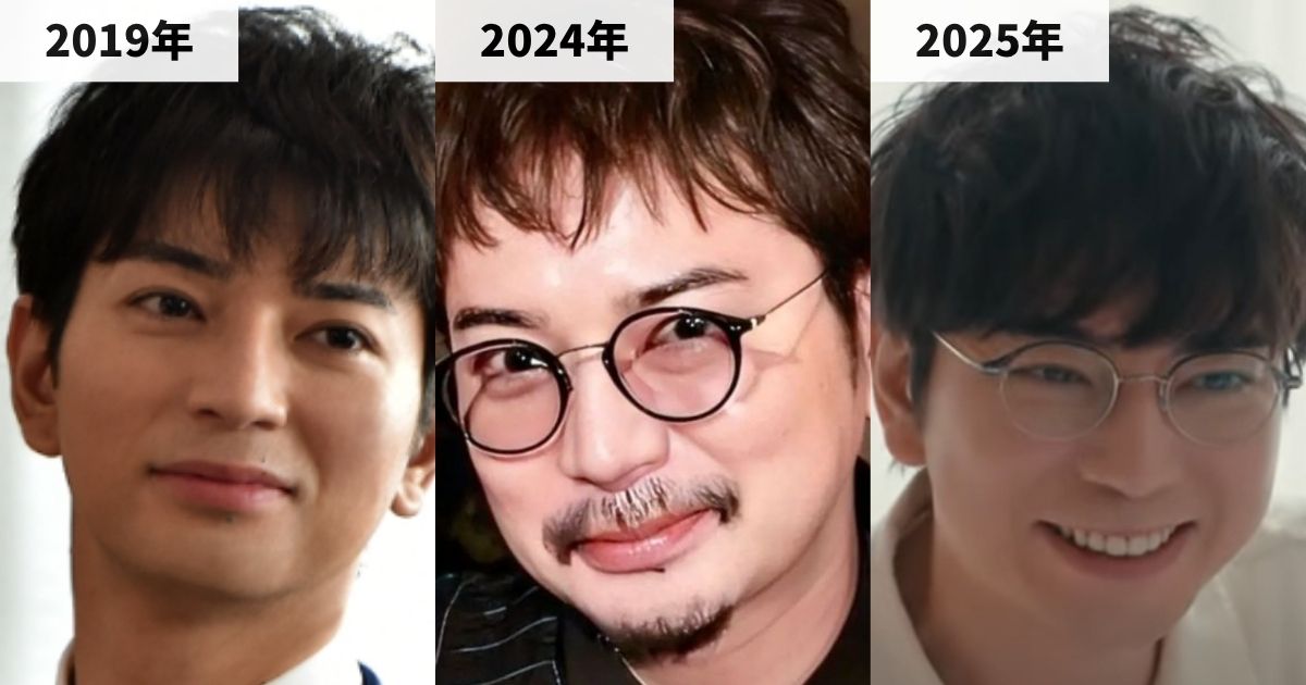 2019年・2024年・2025年の松本潤さんの顔の画像比較