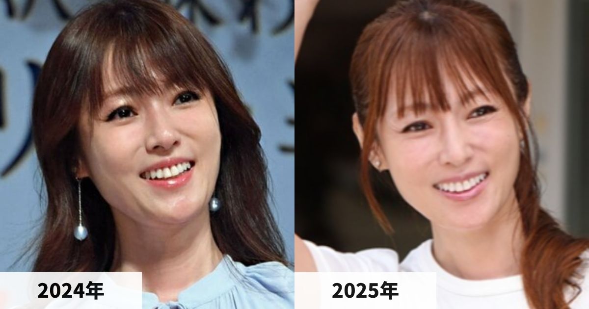 2024年と2025年の深田恭子さんの顔の比較画像