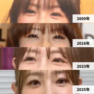 2009年・2016年・2023年・2025年の大沢あかねさんの目元の比較画像