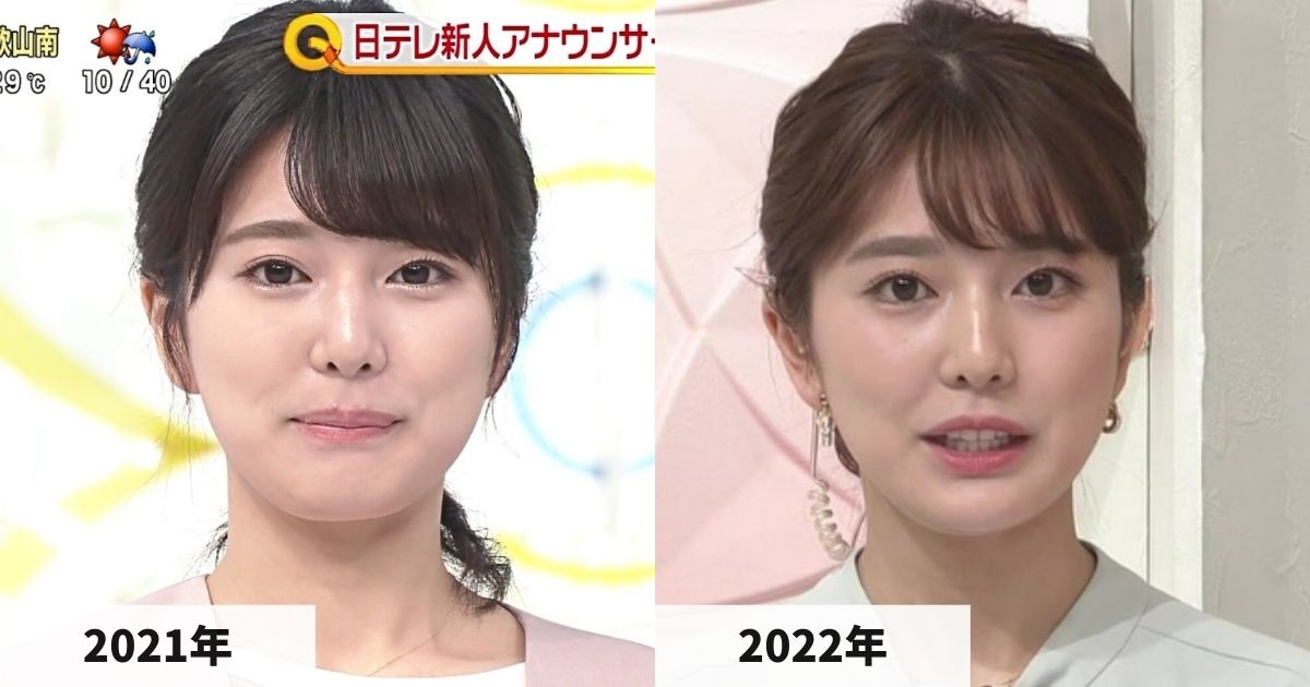 2021年と2022年の黒田みゆアナの顔の比較画像