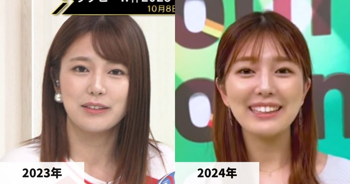 2023年と2024年の黒田みゆアナの顔の比較画像