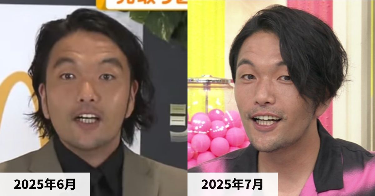 2025年6月と2025年7月の盛山晋太郎さんの顔の比較画像