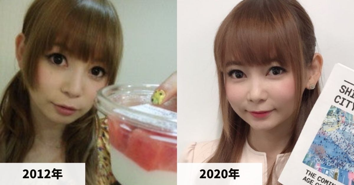 2012年と2020年の中川翔子さんの顔の比較画像