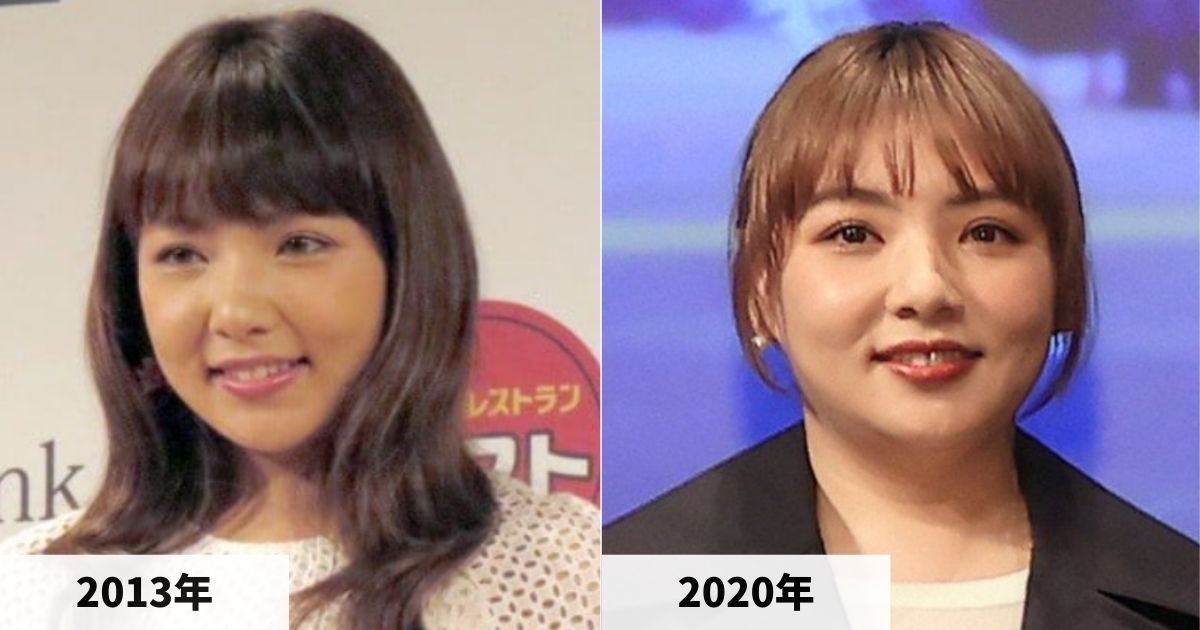 2013年と2020年の野呂佳代さんの顔の比較画像