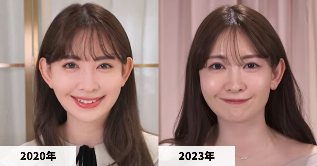2020年と2023年の小嶋陽菜さんの顔の比較画像
