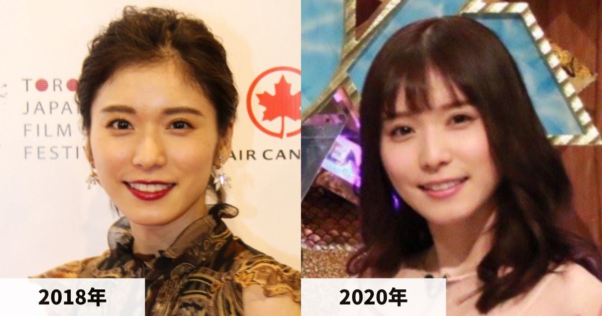 2018年と2020年の松岡茉優さんの顔の比較画像