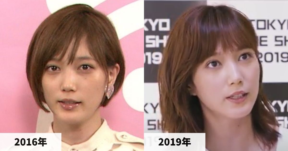 2016年と2019年の本田翼さんの顔の比較画像