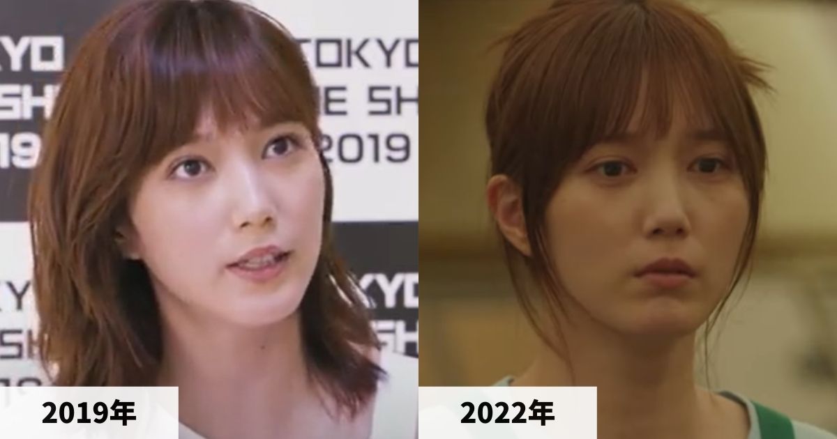 2019年と2022年の本田翼さんの顔の比較画像