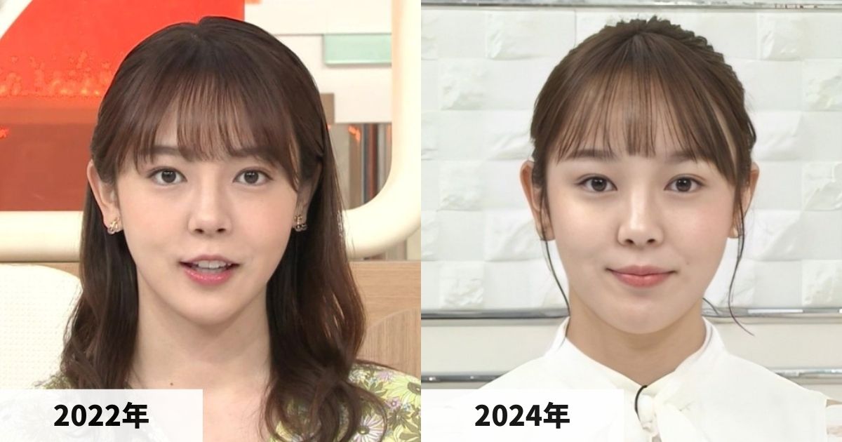 2022年と2024年の森千晴アナの顔の比較画像