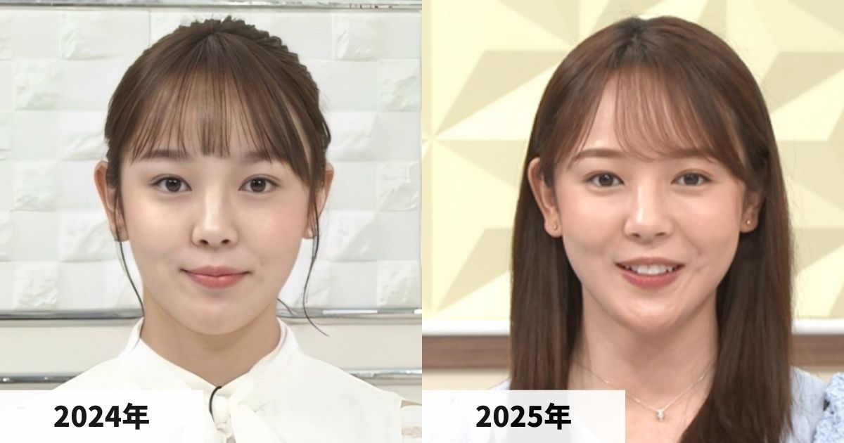 2024年と2025年の森千晴アナの顔の比較画像