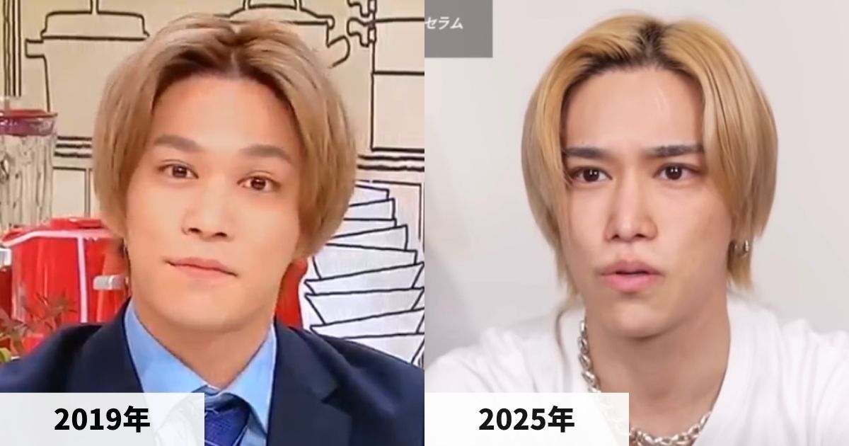 2019年と2025年の千賀健永さんの顔の比較画像