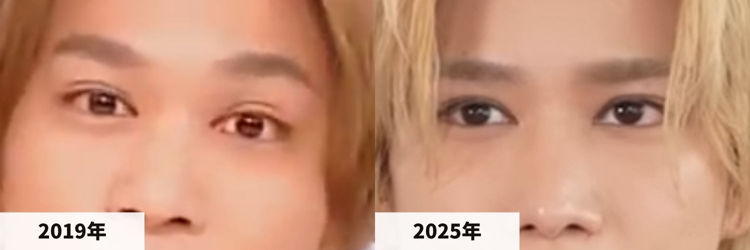 2019年と2025年の千賀健永さんの目元の比較画像