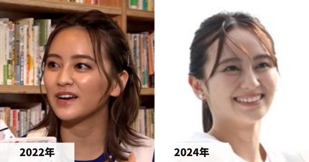 2022年と2024年の岡田結実さんの顔の比較画像