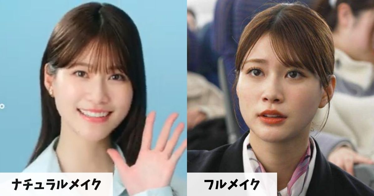 ナチュラルメイクとフルメイク時のめるるさんの顔の比較画像