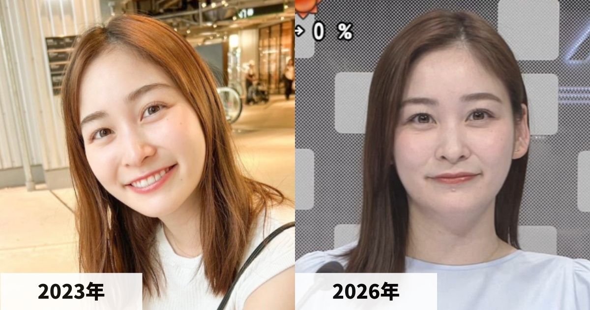 2023年と2026年の岩田絵里奈アナの顔の比較画像