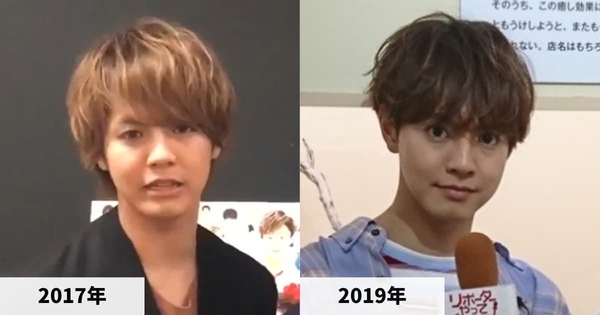 左は2017年公開の公式動画、右は2019年公開の公式写真の片寄涼太さん。右側は顎先がより細く見える